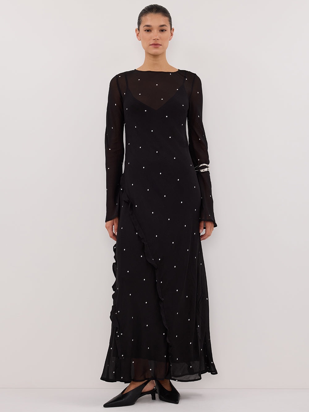 Dissh melrose Black Long Sleeve Polka Dot Maxi Dress size US8